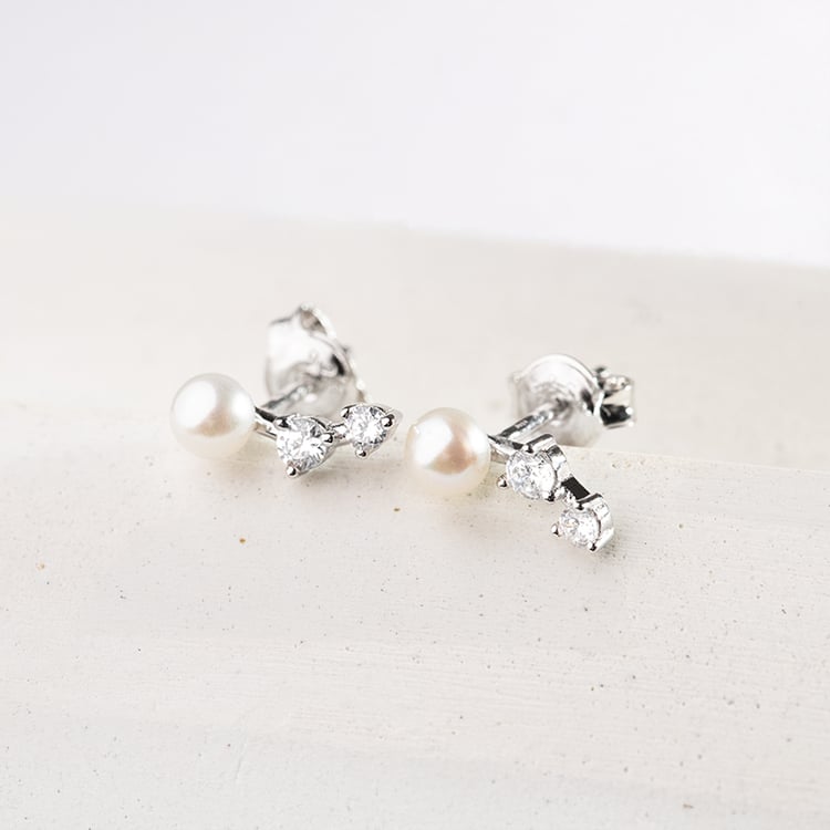 Perlové náušnice se zirkony Muji 147656