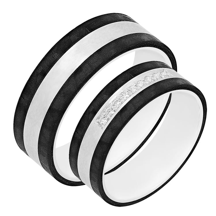 Karbonové snubní prsteny s bílým zlatem