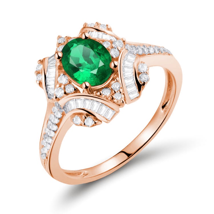 Zlatý prsten s oválným smaragdem a diamanty Zane 141455