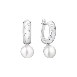 Stříbrné minimalistické visací náušnice s perlou a zirkony Azad