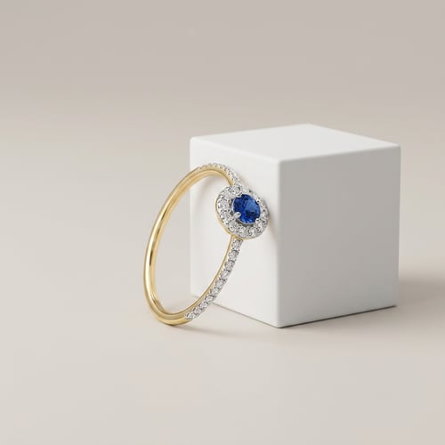 Stříbrný halo prsten s modrým safírem a lab-grown diamanty Lys