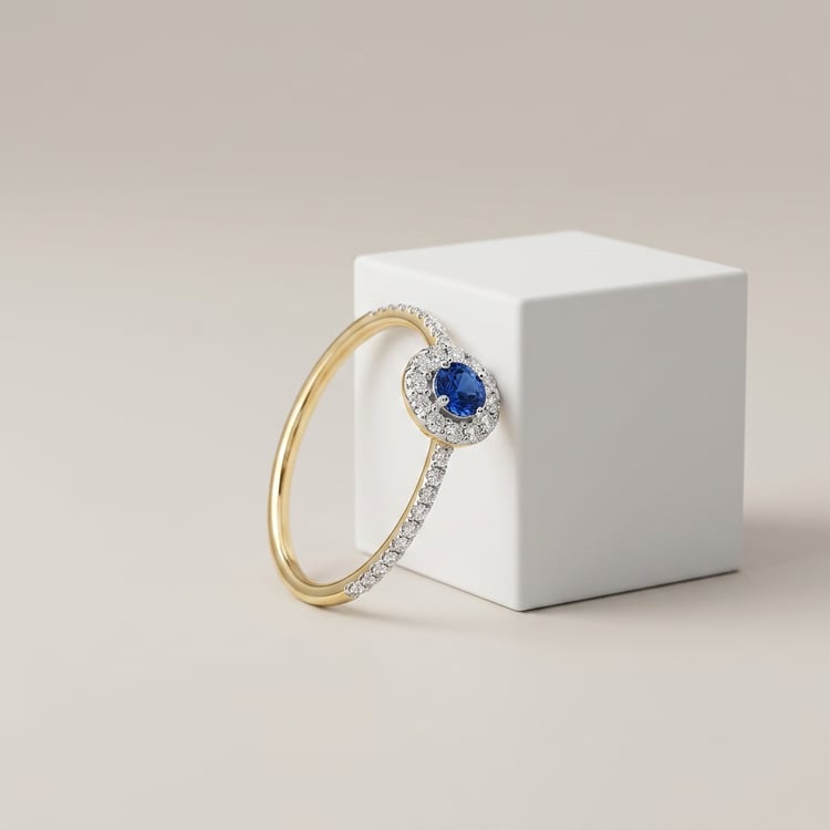 Stříbrný halo prsten s modrým safírem a lab-grown diamanty Lys 169226