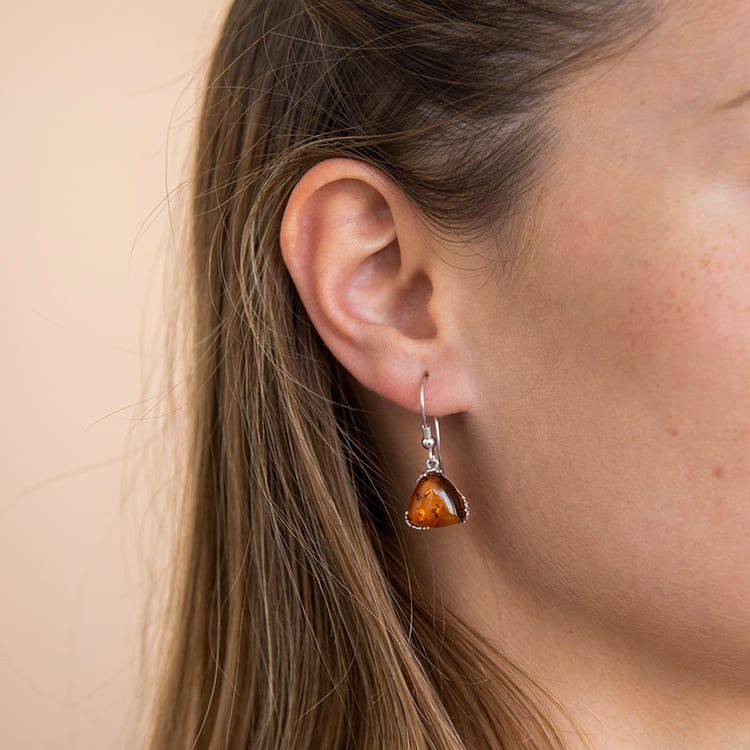 Visací stříbrné náušnice s jantary Hana 107882