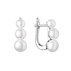 Stříbrné visací náušnice se třemi bílými perlami Arielle