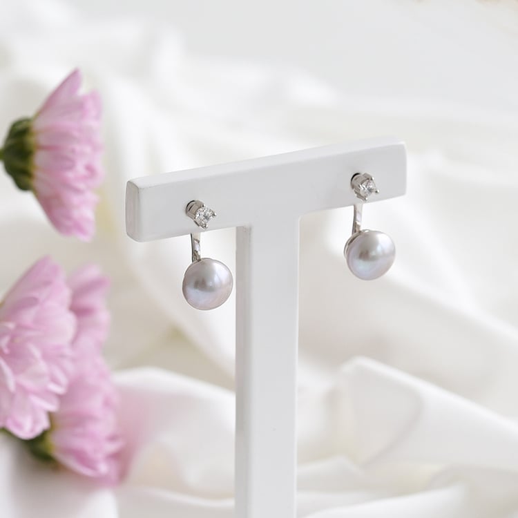 Stříbrné 2v1 náušnice s šedými perlami Cande 100264