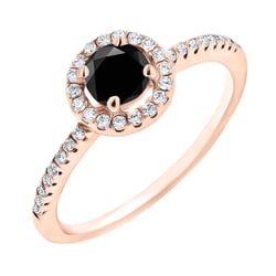 Halo prsten s černým moissanitem a lab-grown diamanty Kerau