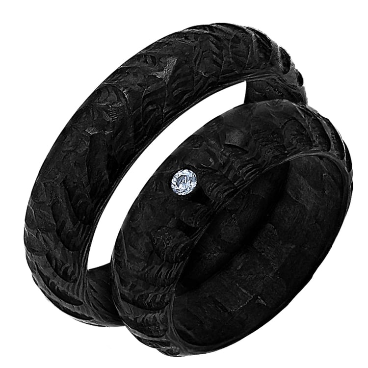 Karbonové snubní prsteny s atypickým povrchem a diamantem Mingus