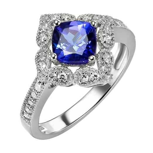 Zlatý prsten s cushion tanzanitem a diamanty Adalyn