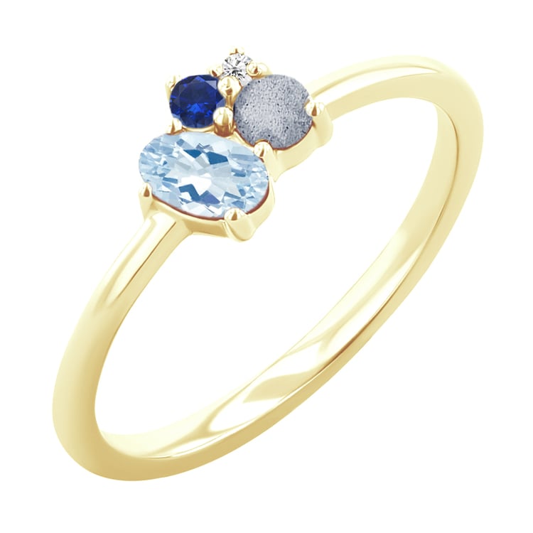 Cluster prsten s akvamarínem, labradoritem, safírem a diamantem Bluma 121562