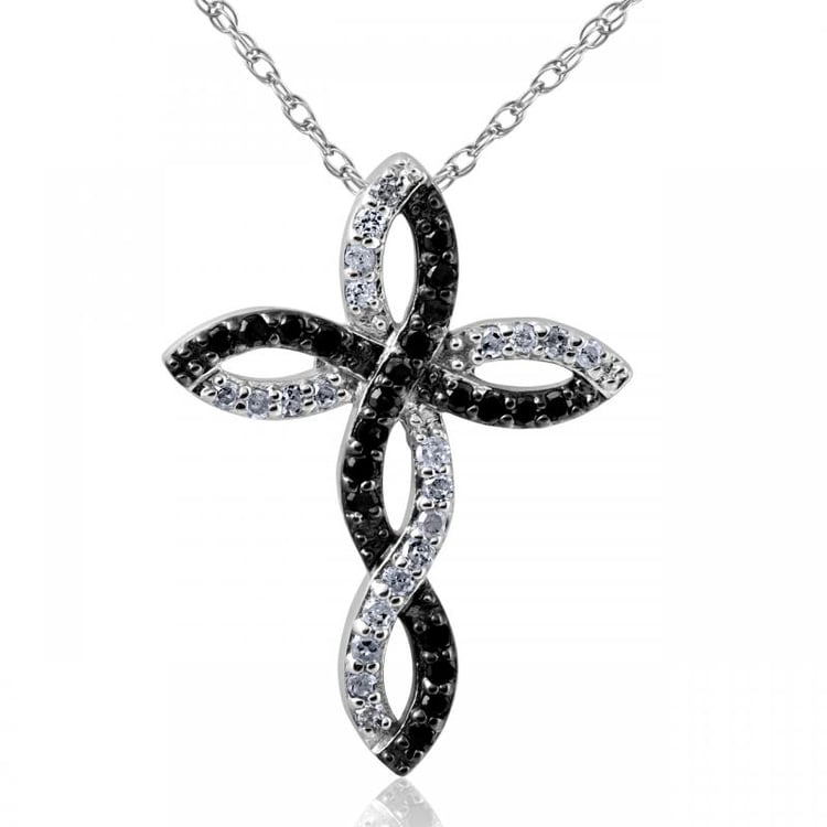 Zlatý infinity náhrdelník s bílými a černými diamanty Jinger