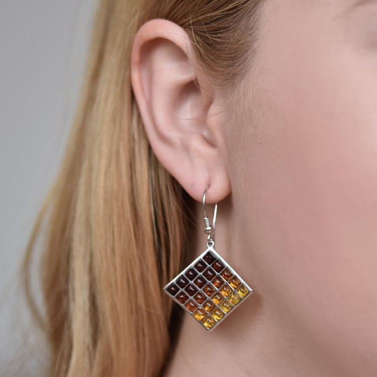 Visací náušnice s barevnými jantary 18909