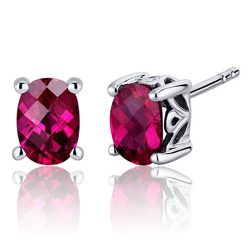Stříbrné náušnice s oválnými rubíny Coco