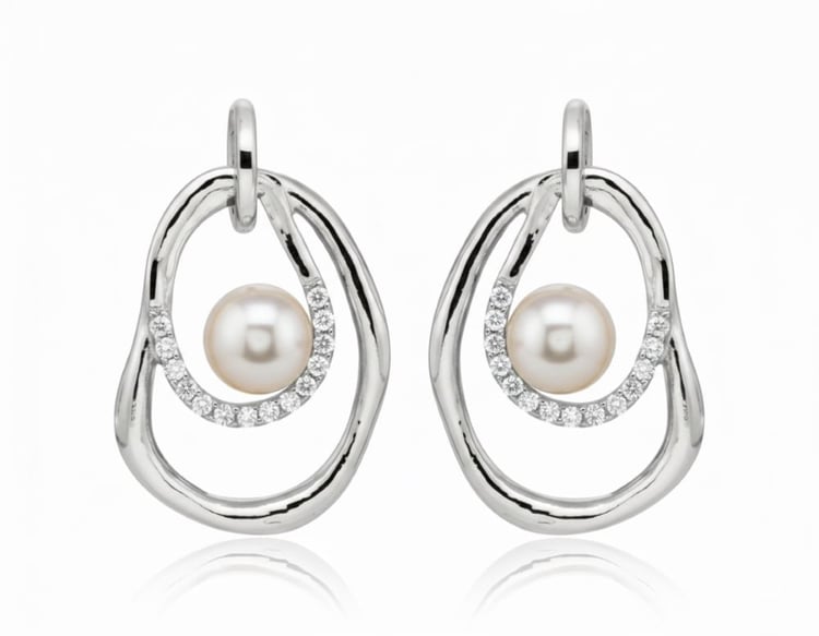 Stříbrné perlové náušnice s bílými topazy 163834