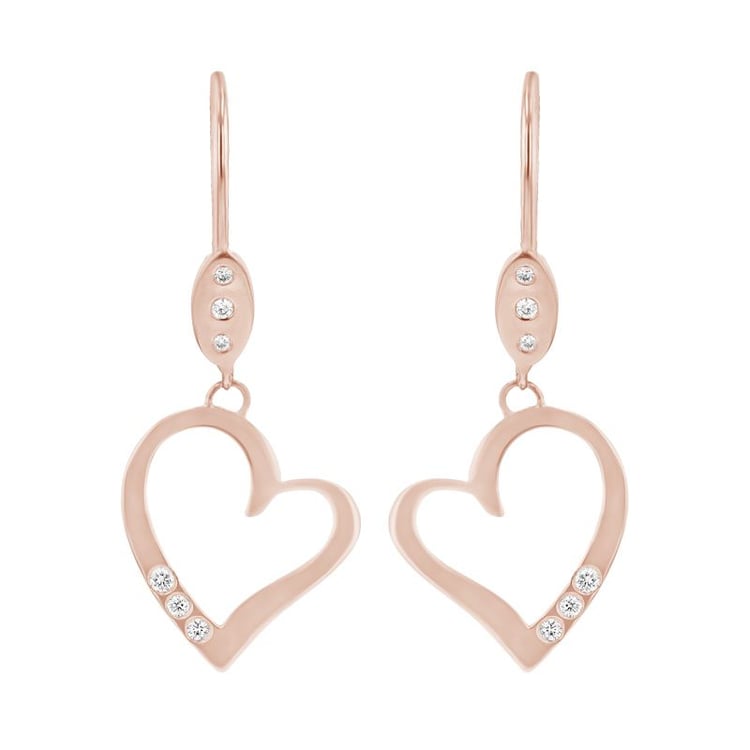 Zlaté visací náušnice ve tvaru srdce s diamanty Mekhi