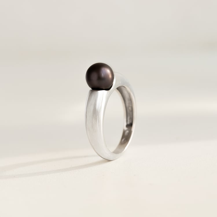 Zlatý prsten s černou perlou Racel 146138