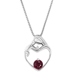 Stříbrný přívěsek matka a dítě s rhodolit granátem a diamantem Ella