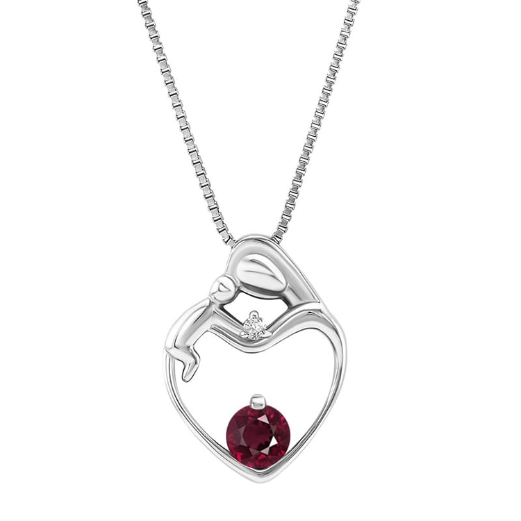 Stříbrný přívěsek matka a dítě s granátem a diamantem Nera