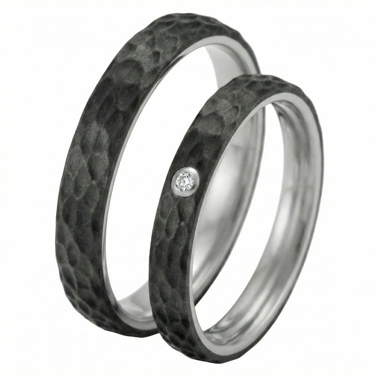 Ploché karbonové snubní prsteny s diamantem Rose