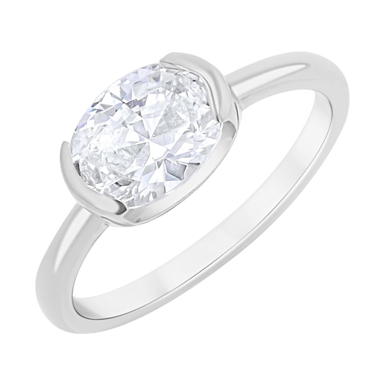 Zlatý prsten s half-bezel oválným diamantem Hortensia 164696