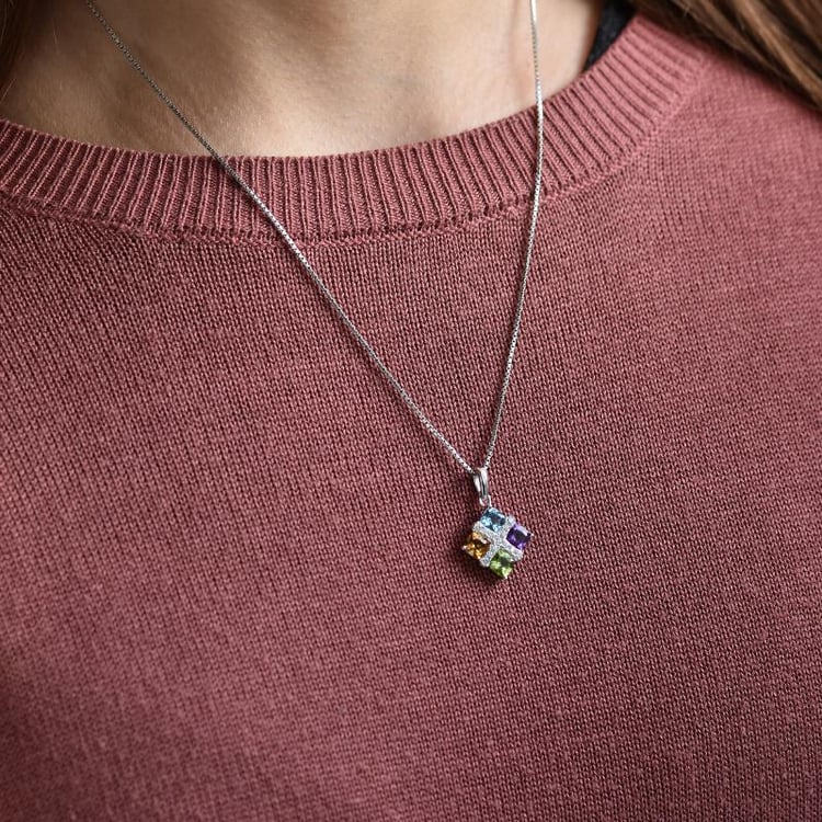 Ametyst, olivín, citrín a modrý topaz ve stříbrném náhrdelníku 38171