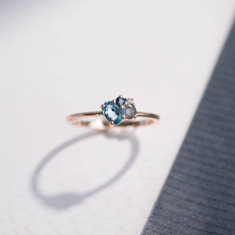 Cluster prsten s akvamarínem, labradoritem, safírem a diamantem Bluma 110581