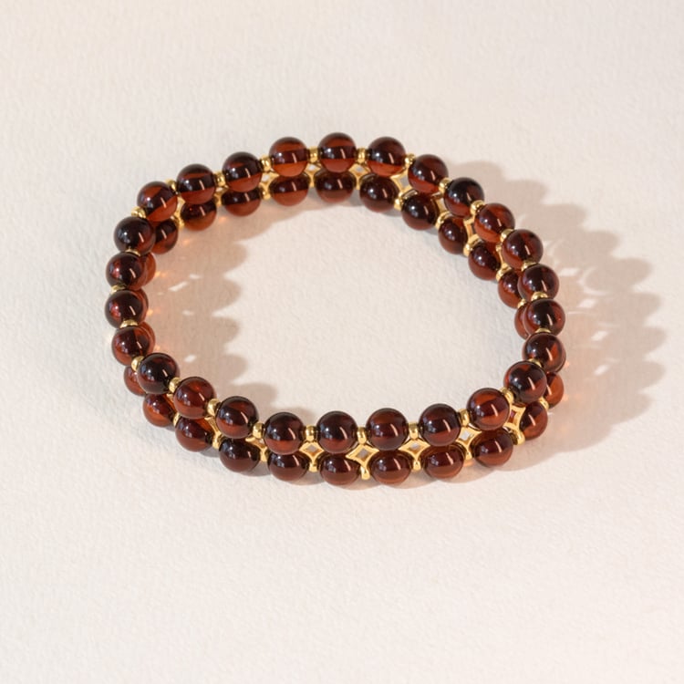 Stříbrný pozlacený náramek s jantary v tmavě třešňové barvě Milania 101119