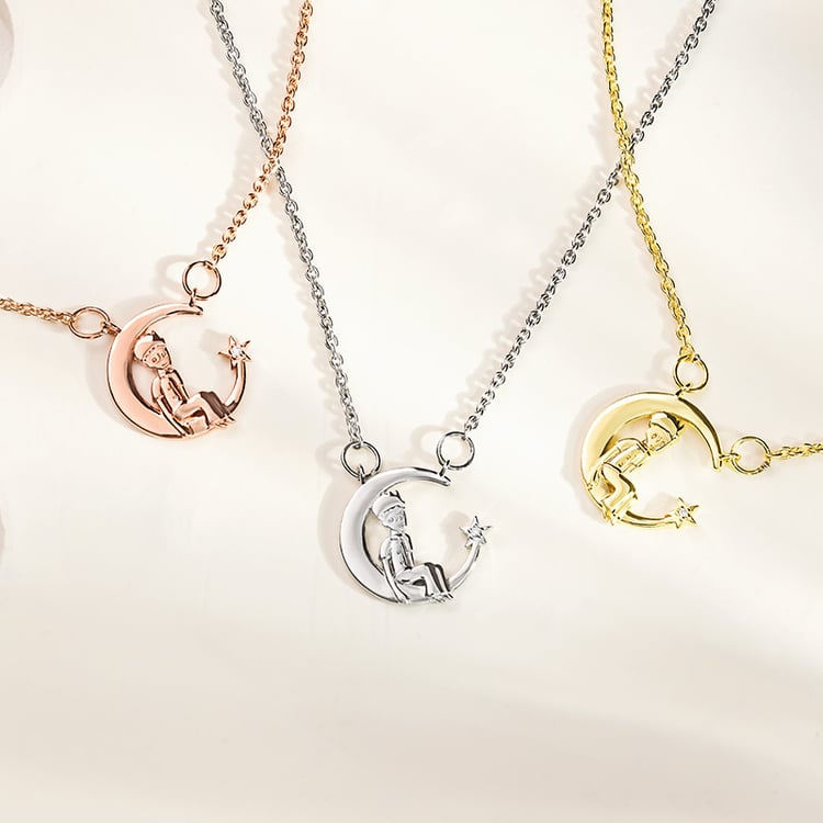 Náhrdelník ve tvaru měsíčku s diamantem Malý princ 157214