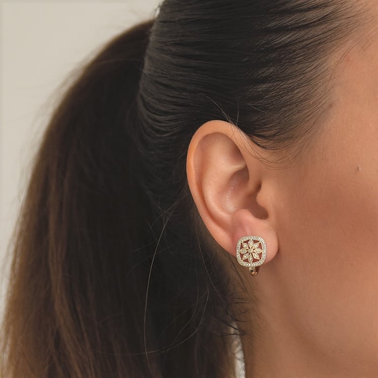 Diamantové zlaté květy v náušnicích 105591