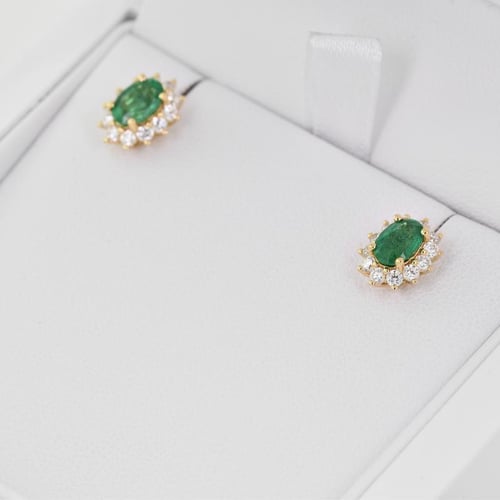 Zlaté smaragdové náušnice s diamanty Mariell