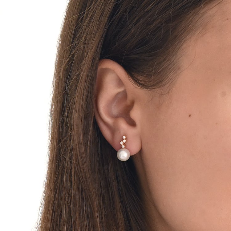 Zlaté diamantové náušnice s perlou 69373