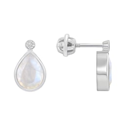 Zlaté náušnice s pear měsíčními kameny a diamanty se šroubovacím zapínáním Vendie