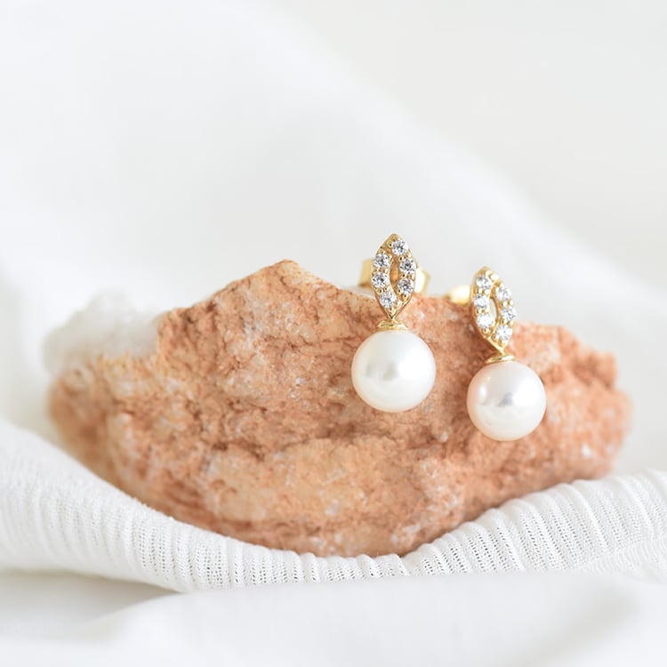 Zlaté náušnice s perlami a zirkony 93712