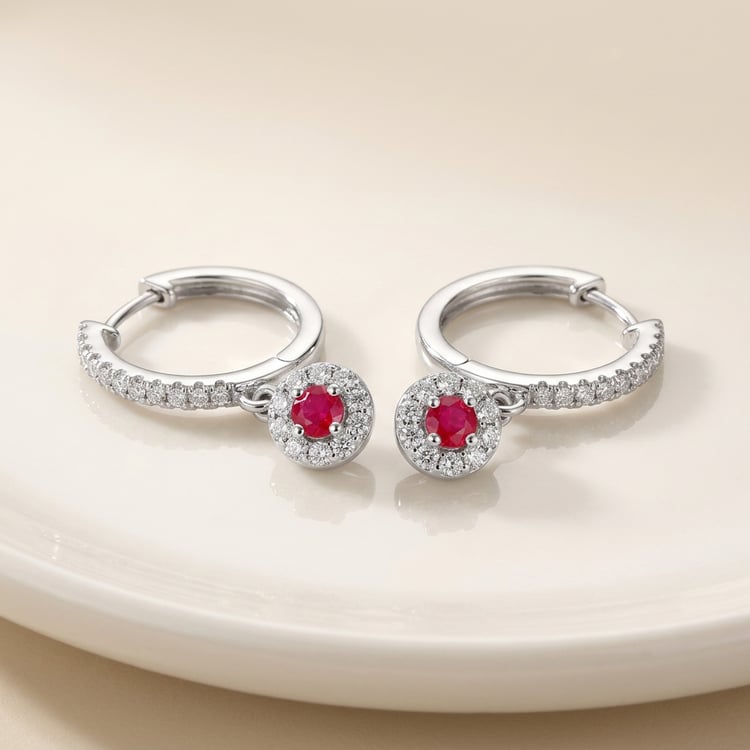 Půvabné stříbrné náušnice s rubíny a lab-grown diamanty Donna 170932
