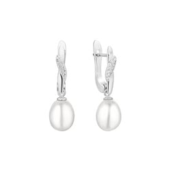 Stříbrné visací náušnice s perlou a zirkony Tahir