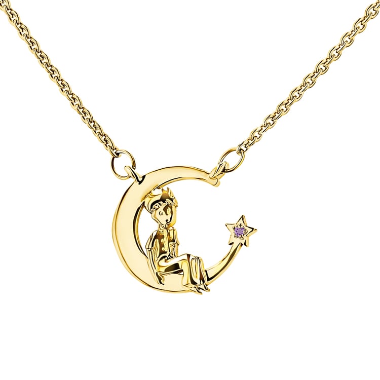 Stříbrný náhrdelník ve tvaru měsíčku s výběrem drahokamu Malý princ 148498