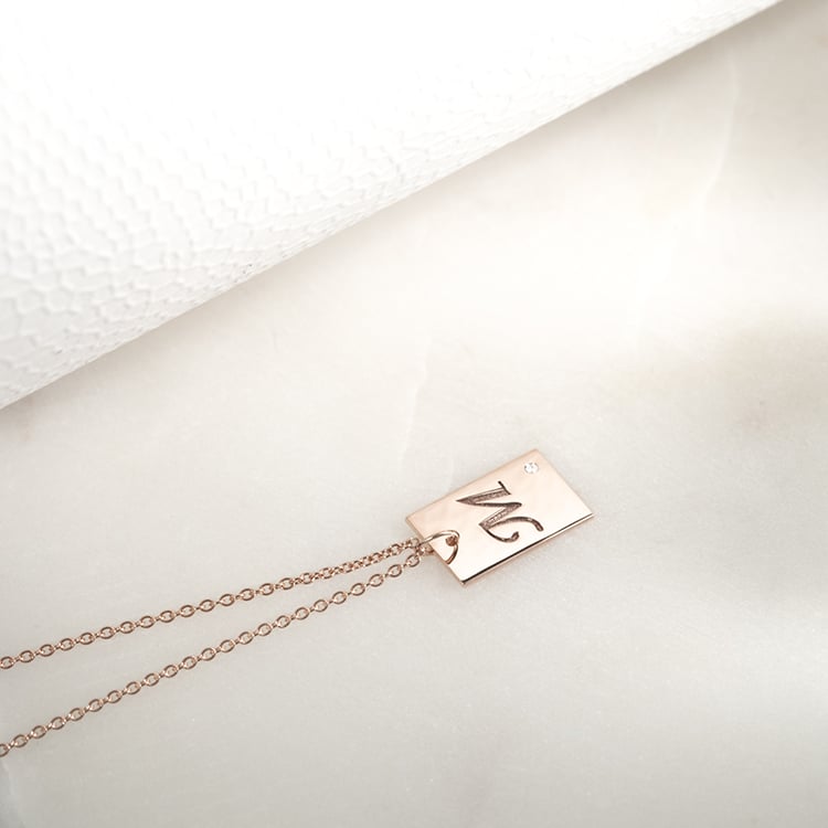 Stříbrný obdélníkový přívěsek s diamantem a gravírem písmene Sharron 133819