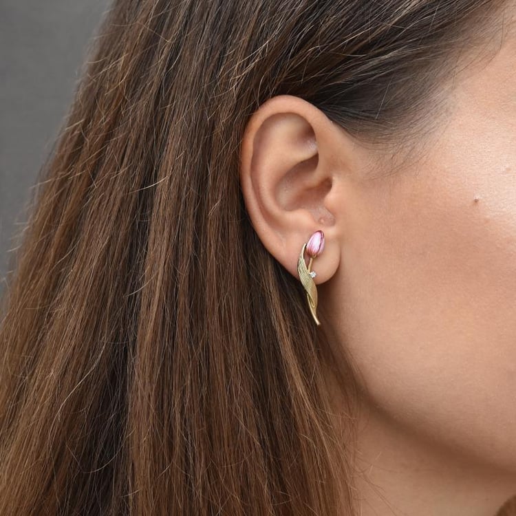 Zlaté tulipánové náušnice s enamelem 48955