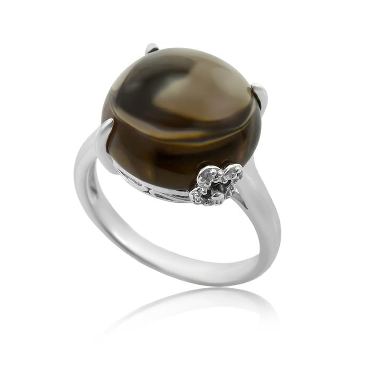 Stříbrný prsten s kouřovým topazem a diamanty Daleo