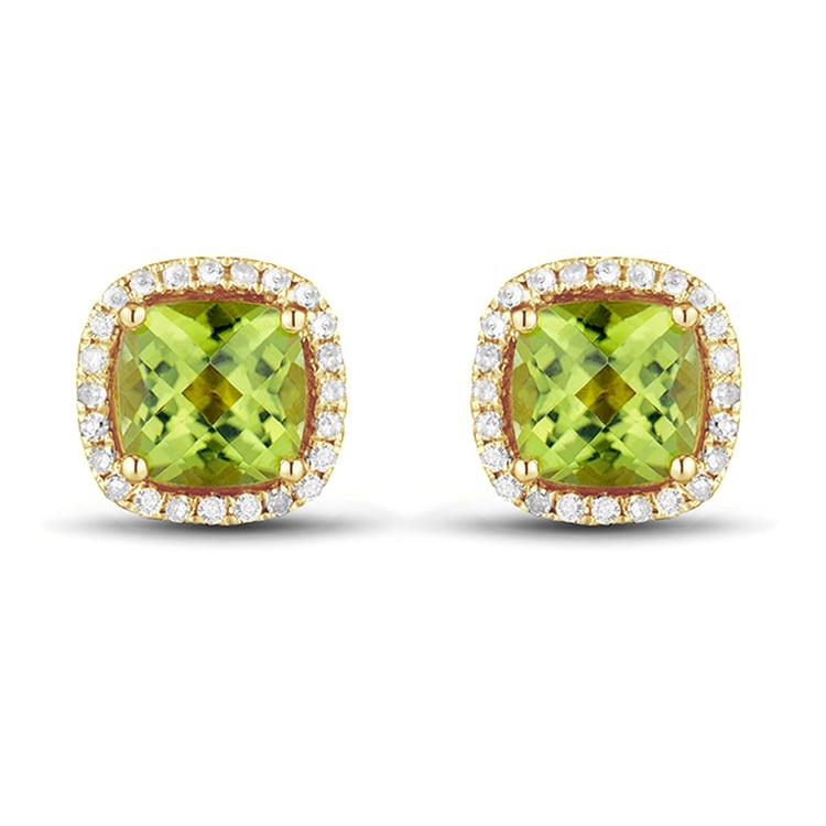 Zlaté náušnice s cushion olivíny a diamanty Quiny