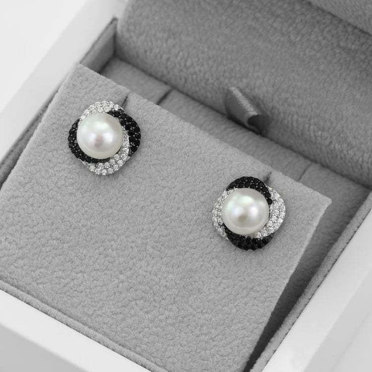 Náušnice s perlami a zirkony 50463