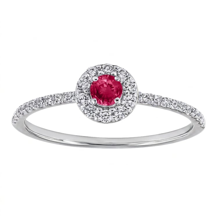Stříbrný halo prsten s rubínem a lab-grown diamanty Wendy 169852