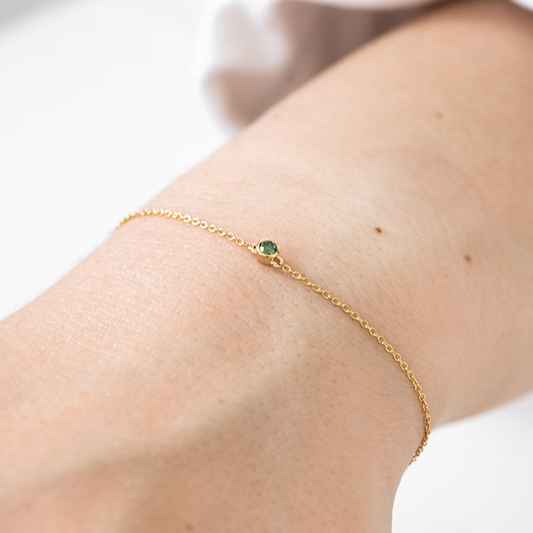 Zlatý minimalistický náramek se zeleným diamantem Bonato 123131