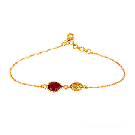 Stříbrný pozlacený náramek s rubínovou kapkou Leaf