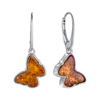 Stříbrné jantarové náušnice ve tvaru motýlků Blicas