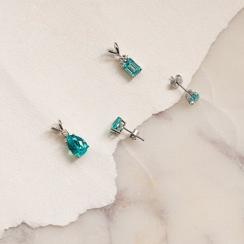 Sada šperků s pear lab-grown paraiba turmalínem Ademir