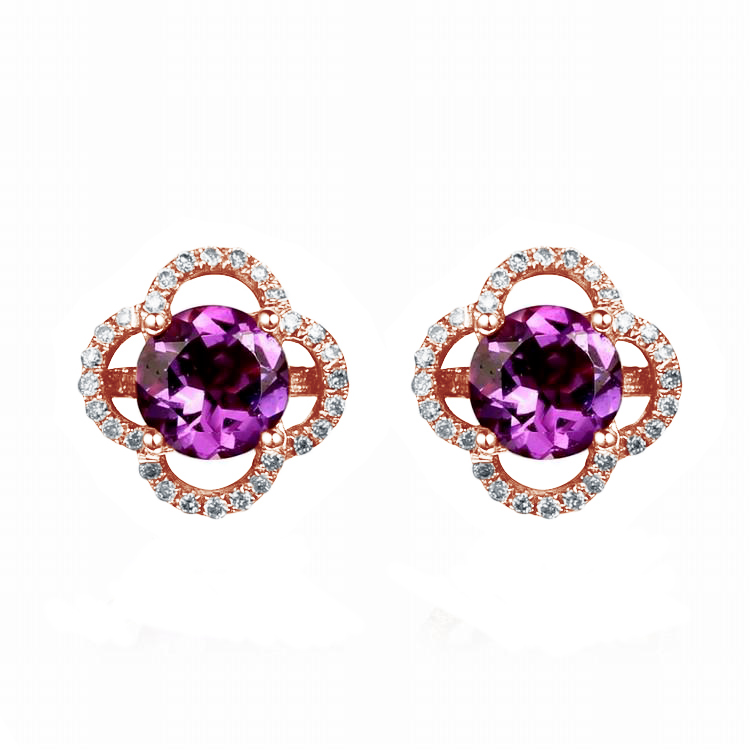 Zlaté náušnice s ametysty a diamanty Ilme