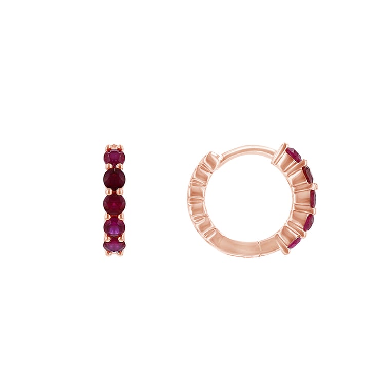 Kruhové náušnice s rubíny z růžového zlata