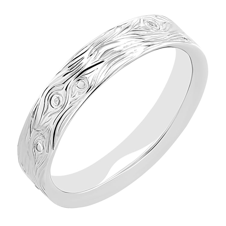 Platinové snubní prsteny s ruční rytinou motivu dřeva a diamanty Dyanna 141634