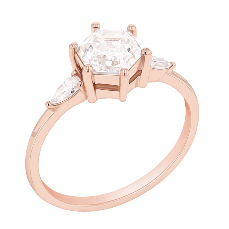 Zásnubní prsten s hexagon moissanitem a pear diamanty 90101