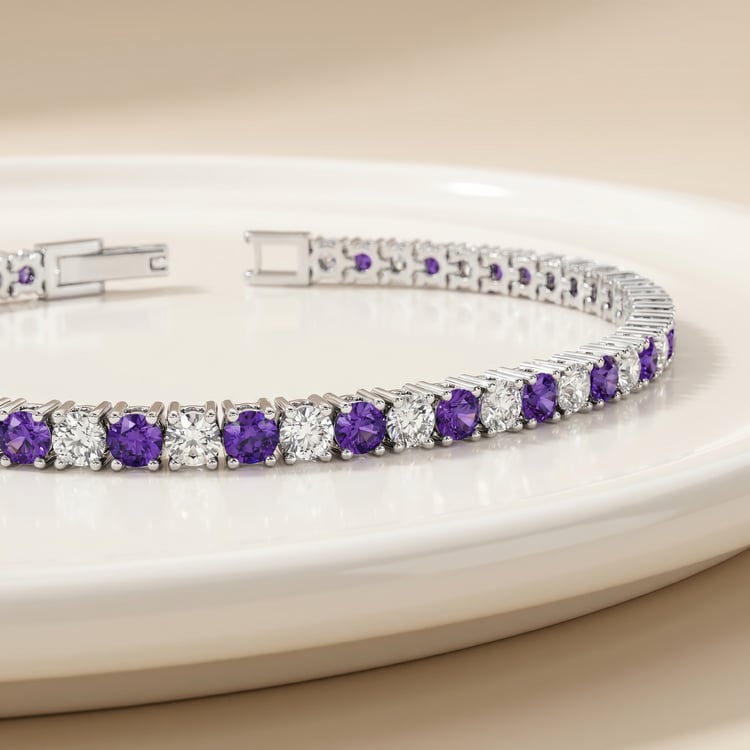 Elegantní stříbrný náramek s ametysty Layla 167024